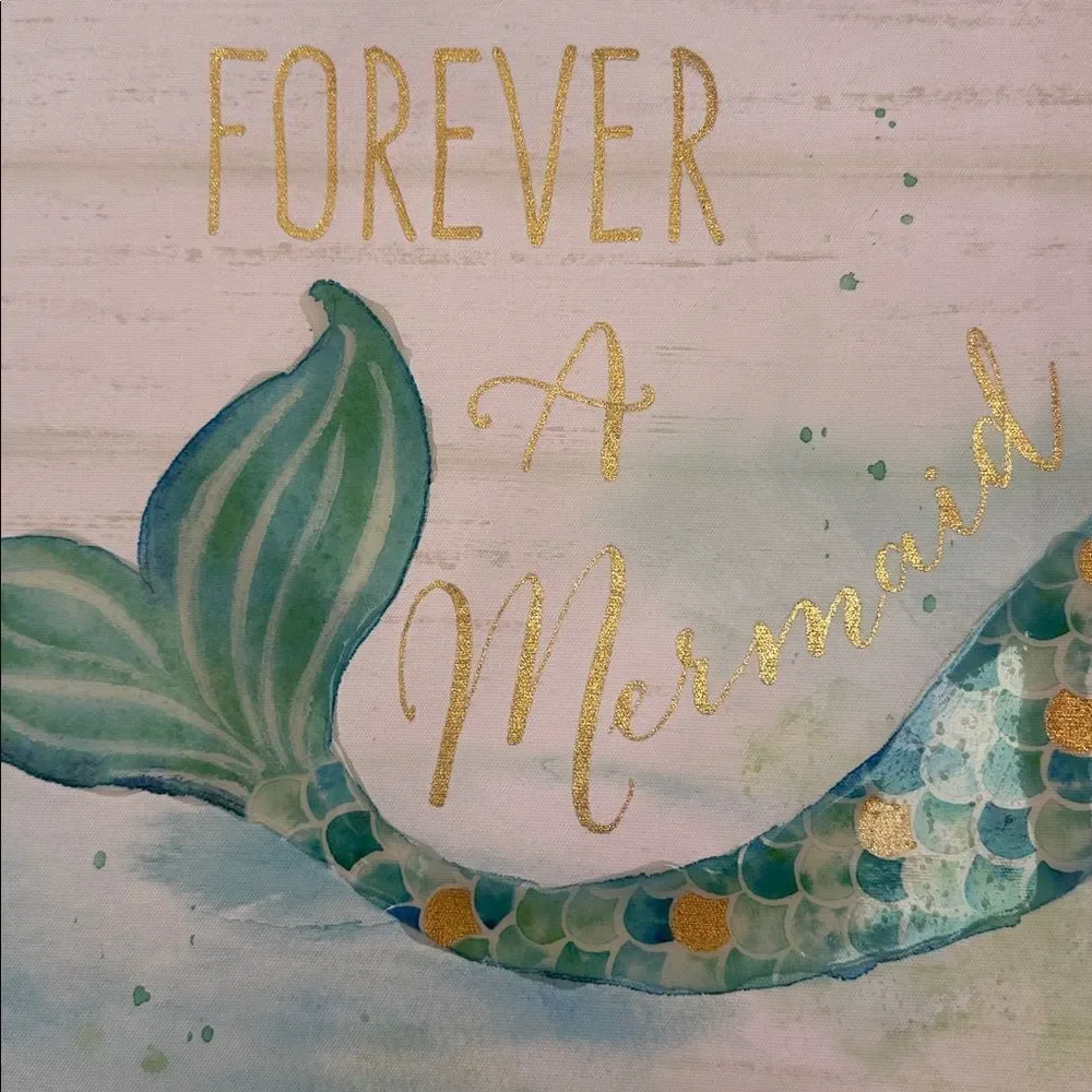 Art Mermaid Wrapped Canvas Wall Art Glitter Texture 12” x 12” Beach Coastal